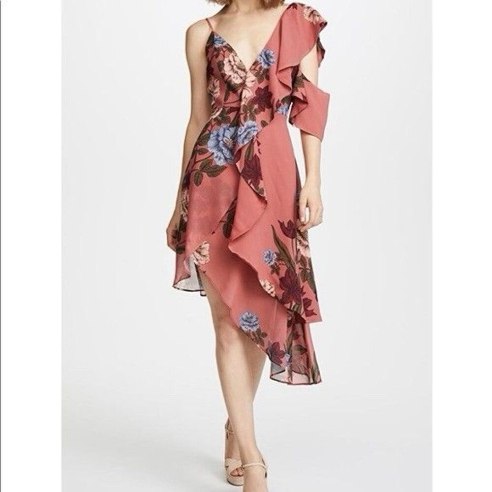 Keepsake Night Lights Spice Floral Drapey Ruffled Asymmetrical Dress Size XS